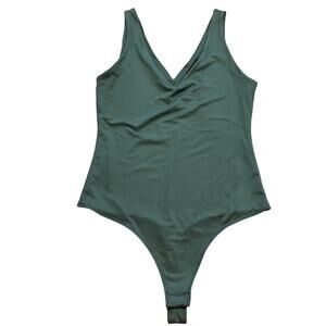 NWT The Workshop Sage Green Plunge Neckline Thong Bodysuit Size Medium